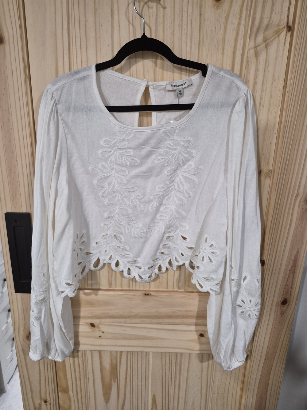 Francesca's Collections White Eyelet Embroidered Long-Sleeve Crop Top